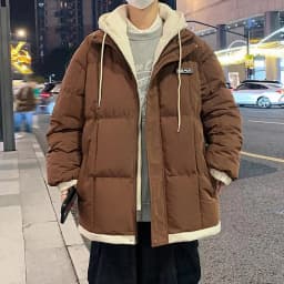 2026 Fake Two Piece Mens Hooded Parkas Unisex Cotton Padded Winter Jacket Fashion Warm Thicken Coats