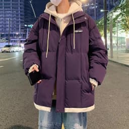 2026 Fake Two Piece Mens Hooded Parkas Unisex Cotton Padded Winter Jacket Fashion Warm Thicken Coats