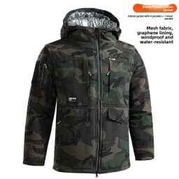 Thickened Camouflage Cotton Jacket Men's Winter Outdoor Wear Resistant Warmth Youth Zipper Closure Long Sleeve Standard Fit