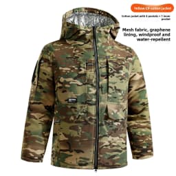 Thickened Camouflage Cotton Jacket Men's Winter Outdoor Wear Resistant Warmth Youth Zipper Closure Long Sleeve Standard Fit
