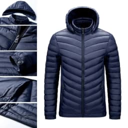 Men's Autumn and Winter New Lightweight Stand Collar Cotton Jacket, Solid Color Leisure Youth Multi-pocket Zipper Cotton Jacket