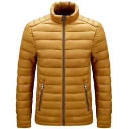 Men's Autumn and Winter New Lightweight Stand Collar Cotton Jacket, Solid Color Leisure Youth Multi-pocket Zipper Cotton Jacket