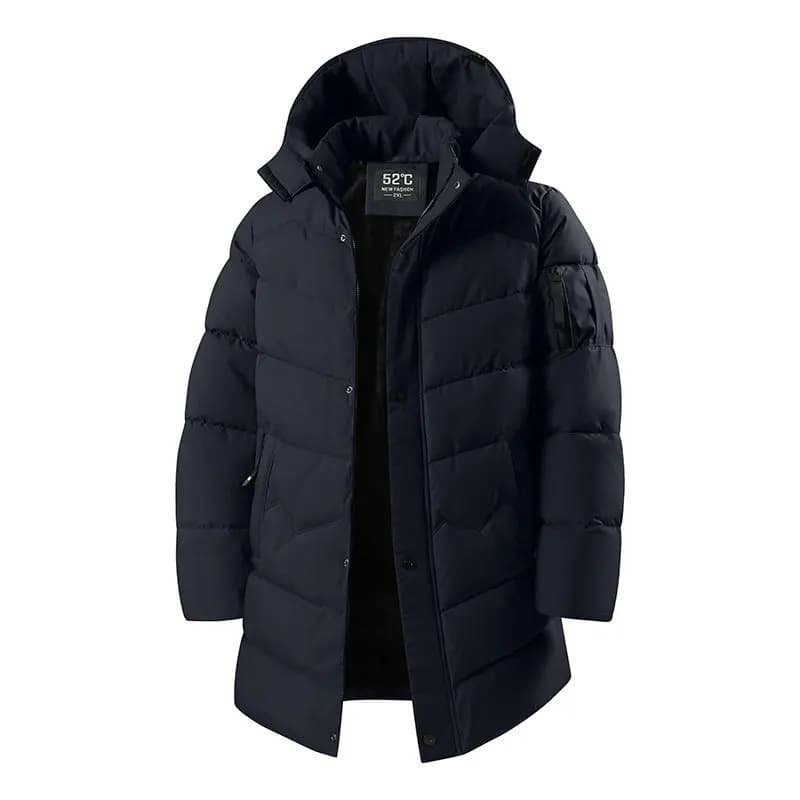 Winter 2026 New Fashion Men Solid Color Long Sleeve Zipper Casual Trendy Simple Daily Basic Hooded Parkas Male Top Clothing Coat
