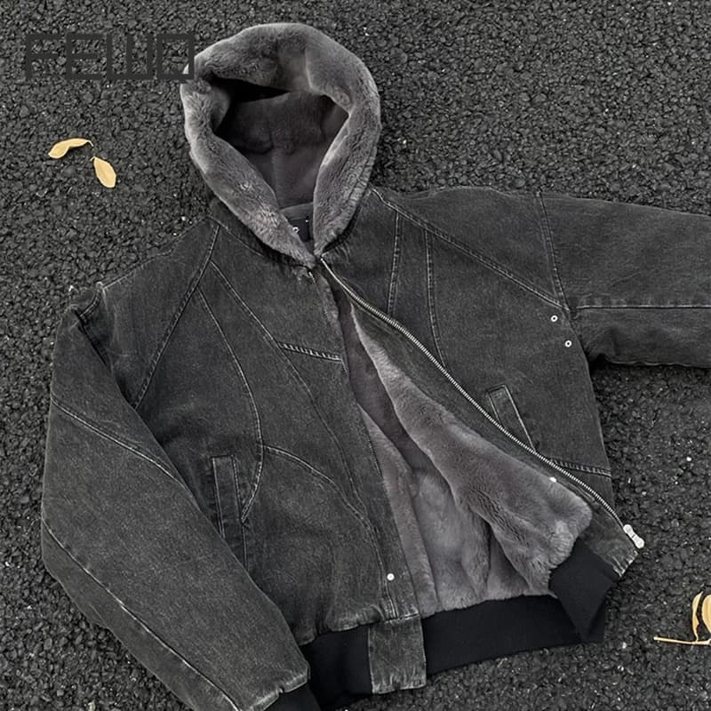 FEWQ American Style High Street Solid Color Washed Men's Plush Thick Cotton Clothing Casual Canvas Jacket 2026 Autumn New