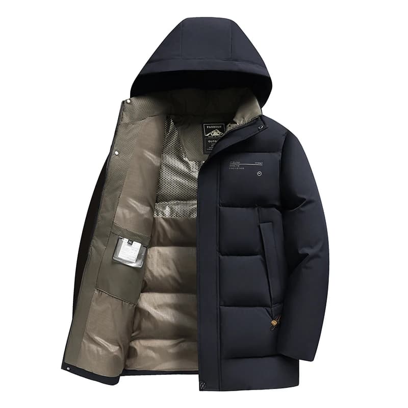 Men Mid Length Detachable Hooded Parkas Men Business Outerwear Men Slim Warm Padded Jacket Winter New Middle Aged Streetwear