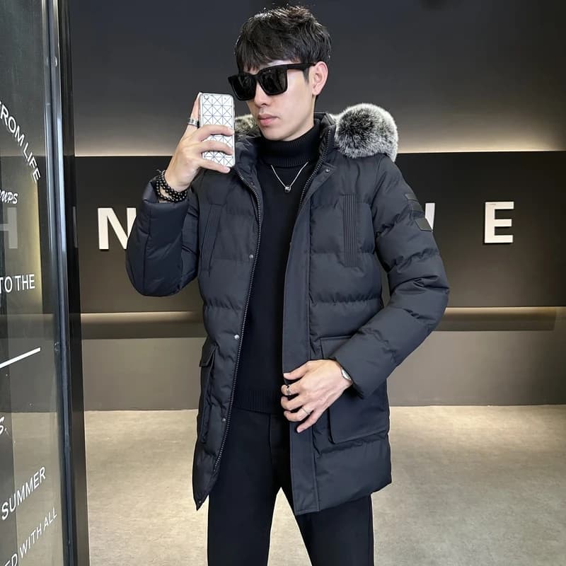 Autumn Winter Main Push Mid Length Solid Color Hooded Cotton Coat For Men Plus Size Korean Style Thick Warm Unisex Youth Trendy
