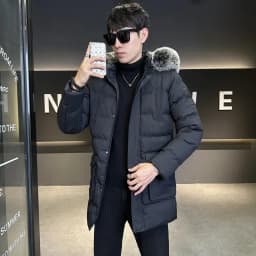 Autumn Winter Main Push Mid Length Solid Color Hooded Cotton Coat For Men Plus Size Korean Style Thick Warm Unisex Youth Trendy