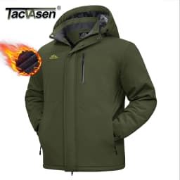 TACVASEN Mens Heavyweight Ski Jacket Waterproof Fleece Parka Detached Hood Windproof Placket Outdoor Coat Winter Warm 5 Pocket