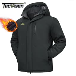 TACVASEN Mens Heavyweight Ski Jacket Waterproof Fleece Parka Detached Hood Windproof Placket Outdoor Coat Winter Warm 5 Pocket