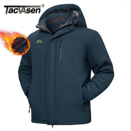TACVASEN Mens Heavyweight Ski Jacket Waterproof Fleece Parka Detached Hood Windproof Placket Outdoor Coat Winter Warm 5 Pocket