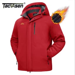TACVASEN Mens Heavyweight Ski Jacket Waterproof Fleece Parka Detached Hood Windproof Placket Outdoor Coat Winter Warm 5 Pocket