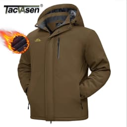 TACVASEN Mens Heavyweight Ski Jacket Waterproof Fleece Parka Detached Hood Windproof Placket Outdoor Coat Winter Warm 5 Pocket