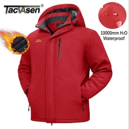 TACVASEN Mens Heavyweight Ski Jacket Waterproof Fleece Parka Detached Hood Windproof Placket Outdoor Coat Winter Warm 5 Pocket