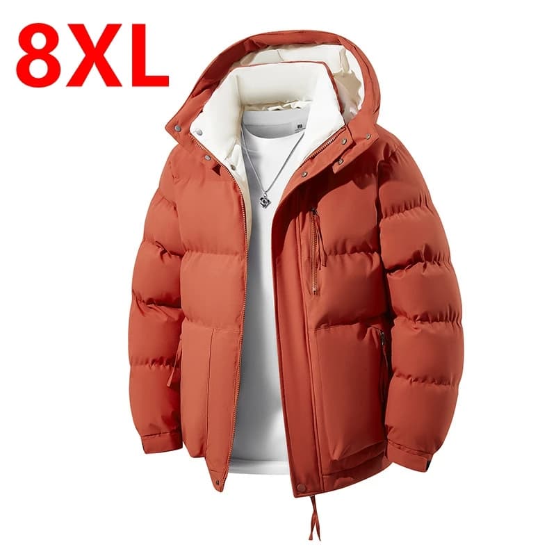 Men Plus Size Hooded Cotton Coat L-8XL Winter Thickened Warm Puffer Jacket for Big Tall Guys 140kg Casual Versatile Trendy Style