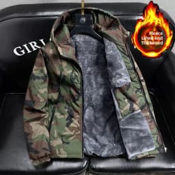 Men's Camouflage Fleece Lined Thickened Cotton Jacket Autumn Winter Warmth Outerwear Casual Zipper Closure Long Sleeve Coat