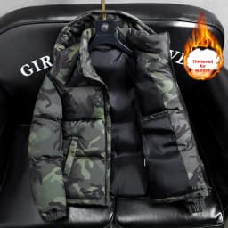 Men's Camouflage Fleece Lined Thickened Cotton Jacket Autumn Winter Warmth Outerwear Casual Zipper Closure Long Sleeve Coat