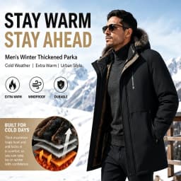 Winter Men's Mid Long Warm Parkas Jacket Fashion Men Thermal Windbreaker Coats Casual Men Fleece Lined Cargo Padded Jackets