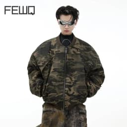 FEWQ American Retro Camouflage Loose And Thick Cotton Jacket, Casual High Street Comfortable Jacket 2026 Autumn New 24W3544