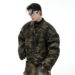 FEWQ American Retro Camouflage Loose And Thick Cotton Jacket, Casual High Street Comfortable Jacket 2026 Autumn New 24W3544