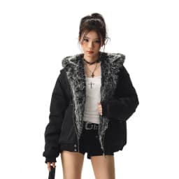 American y2k Retro Hooded Jacket  Men Women Cotton PU Leather High-quality Winter Velvet Short Loose Warm Outwear