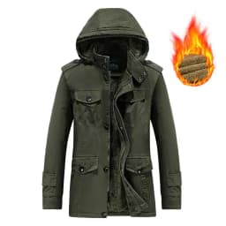 Mens Winter Pure Cotton Mid Length Hooded Workwear Padded Jacket Fleece Lined Thickened Warm Casual Outerwear Coat For Outdoor