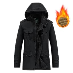 Mens Winter Pure Cotton Mid Length Hooded Workwear Padded Jacket Fleece Lined Thickened Warm Casual Outerwear Coat For Outdoor