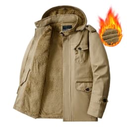 Mens Winter Pure Cotton Mid Length Hooded Workwear Padded Jacket Fleece Lined Thickened Warm Casual Outerwear Coat For Outdoor