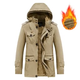 Mens Winter Pure Cotton Mid Length Hooded Workwear Padded Jacket Fleece Lined Thickened Warm Casual Outerwear Coat For Outdoor