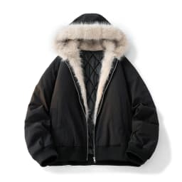 Korean Winter Splicing Fur Collar Loose Fashion Trend Hooded Men's Long Sleeve Short Fleece Thickened Warm Zipper Short Jacket
