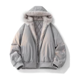 Korean Winter Splicing Fur Collar Loose Fashion Trend Hooded Men's Long Sleeve Short Fleece Thickened Warm Zipper Short Jacket