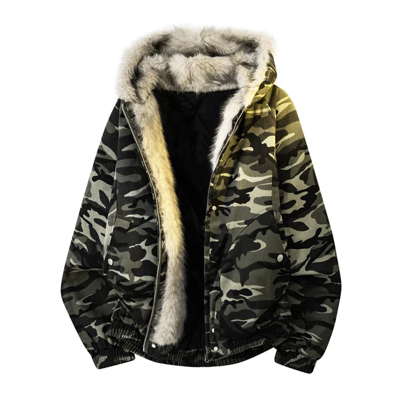 Autumn Winter Ladies Loose Hooded Parka Jacket American Vintage Thick Fleece Fur Collar Padded Cotton Coat Daily Travel Fashion