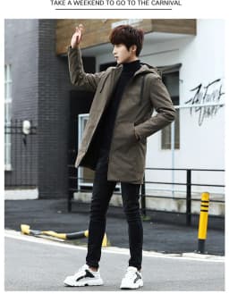 Handsome Parkas Mens Autumn Winter Mid Length Hooded Parkas Slim Fit Korean Style Thickened Windproof Warm Youth Plus Size Parka