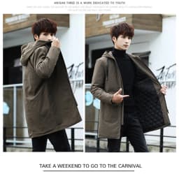 Handsome Parkas Mens Autumn Winter Mid Length Hooded Parkas Slim Fit Korean Style Thickened Windproof Warm Youth Plus Size Parka