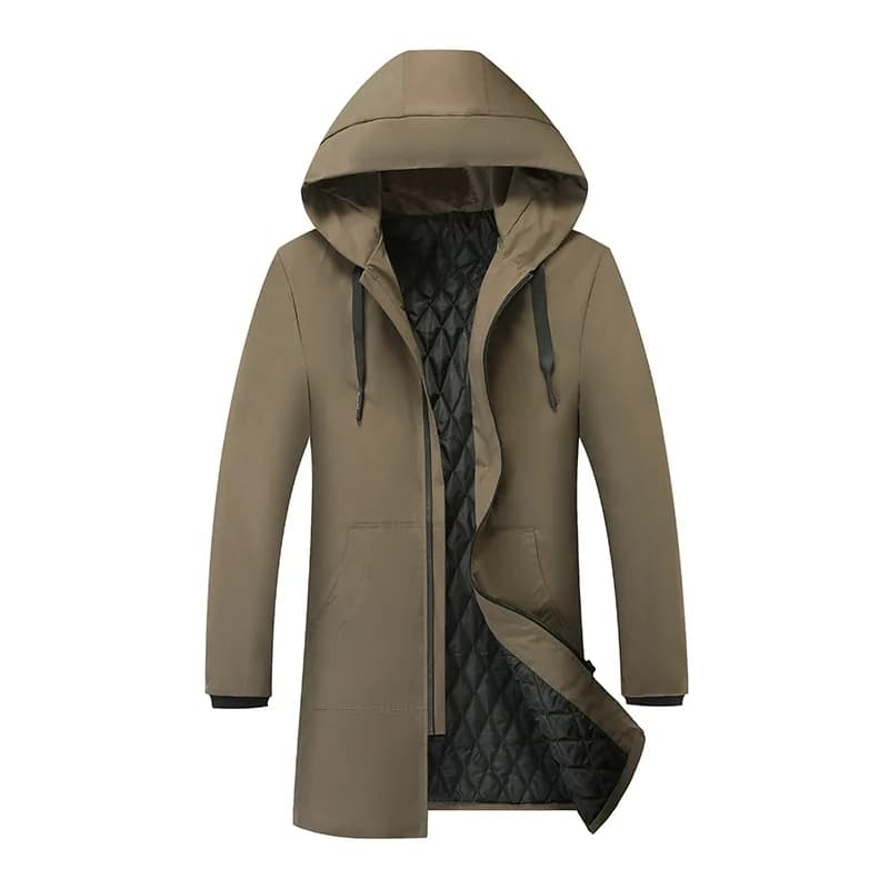 Handsome Parkas Mens Autumn Winter Mid Length Hooded Parkas Slim Fit Korean Style Thickened Windproof Warm Youth Plus Size Parka