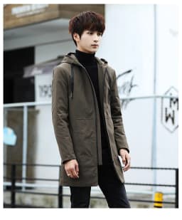 Handsome Parkas Mens Autumn Winter Mid Length Hooded Parkas Slim Fit Korean Style Thickened Windproof Warm Youth Plus Size Parka