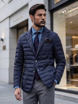 European Style Men's Winter Suit Cotton Jacket Warm Casual Fit Polyester  Silk Cotton Fill Mid-Length Button-Up Coat