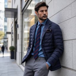 European Style Men's Winter Suit Cotton Jacket Warm Casual Fit Polyester  Silk Cotton Fill Mid-Length Button-Up Coat