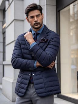 European Style Men's Winter Suit Cotton Jacket Warm Casual Fit Polyester  Silk Cotton Fill Mid-Length Button-Up Coat