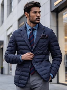 European Style Men's Winter Suit Cotton Jacket Warm Casual Fit Polyester  Silk Cotton Fill Mid-Length Button-Up Coat