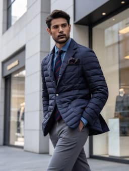 European Style Men's Winter Suit Cotton Jacket Warm Casual Fit Polyester  Silk Cotton Fill Mid-Length Button-Up Coat