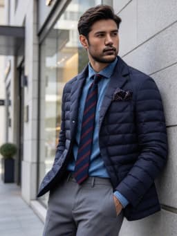 European Style Men's Winter Suit Cotton Jacket Warm Casual Fit Polyester  Silk Cotton Fill Mid-Length Button-Up Coat