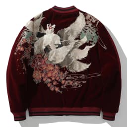Afashion Spring Autumn New Heavyweight Baseball Collar Men's Jacket Nine-Tailed Embroidery Vintage Polyester Fiber Standar