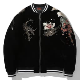 Afashion Spring Autumn New Heavyweight Baseball Collar Men's Jacket Nine-Tailed Embroidery Vintage Polyester Fiber Standar