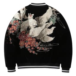 Afashion Spring Autumn New Heavyweight Baseball Collar Men's Jacket Nine-Tailed Embroidery Vintage Polyester Fiber Standar