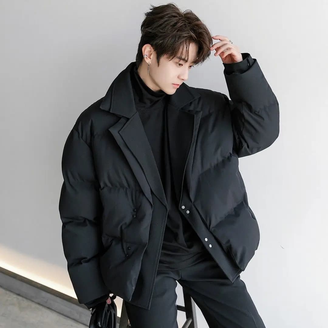 2026 Winter Fashion Solid Color Warm Parkas Men New Loose Cotton-padded Jackets Male Short Fake Two Piece Casual Coats C970