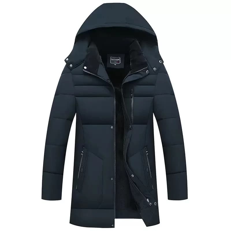 New Autumn/Winter Fashion Solid Color Fleece-Lined Thickened Warm Hooded Cotton Jacket Men's Casual Loose Sports Plus Size Coat