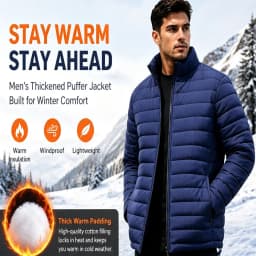 Winter Mens Lightweight Warm Cargo Parkas Coats Men Stand Collar Windbreaker Coats Classic Men Thermal Windbreaker Padded Jacket