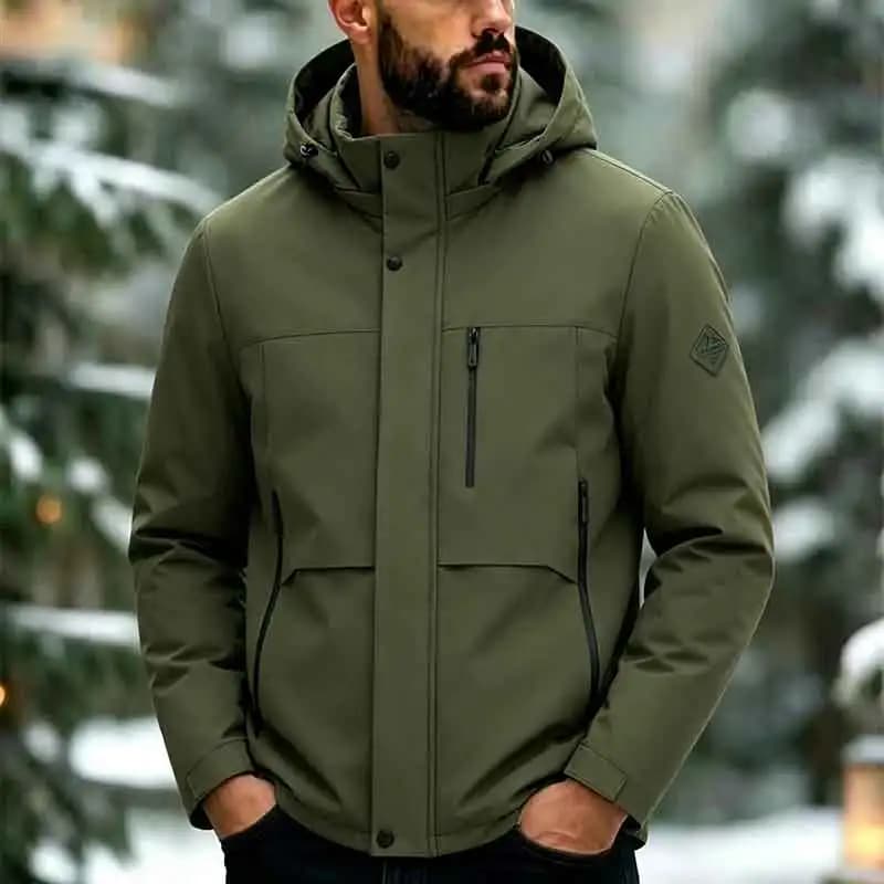 Winter Thicken Windproof Men Parkas Fashion Comfortable Warm Outerwear Solid Color Hooded Zipper Male Clothes Casual All-match