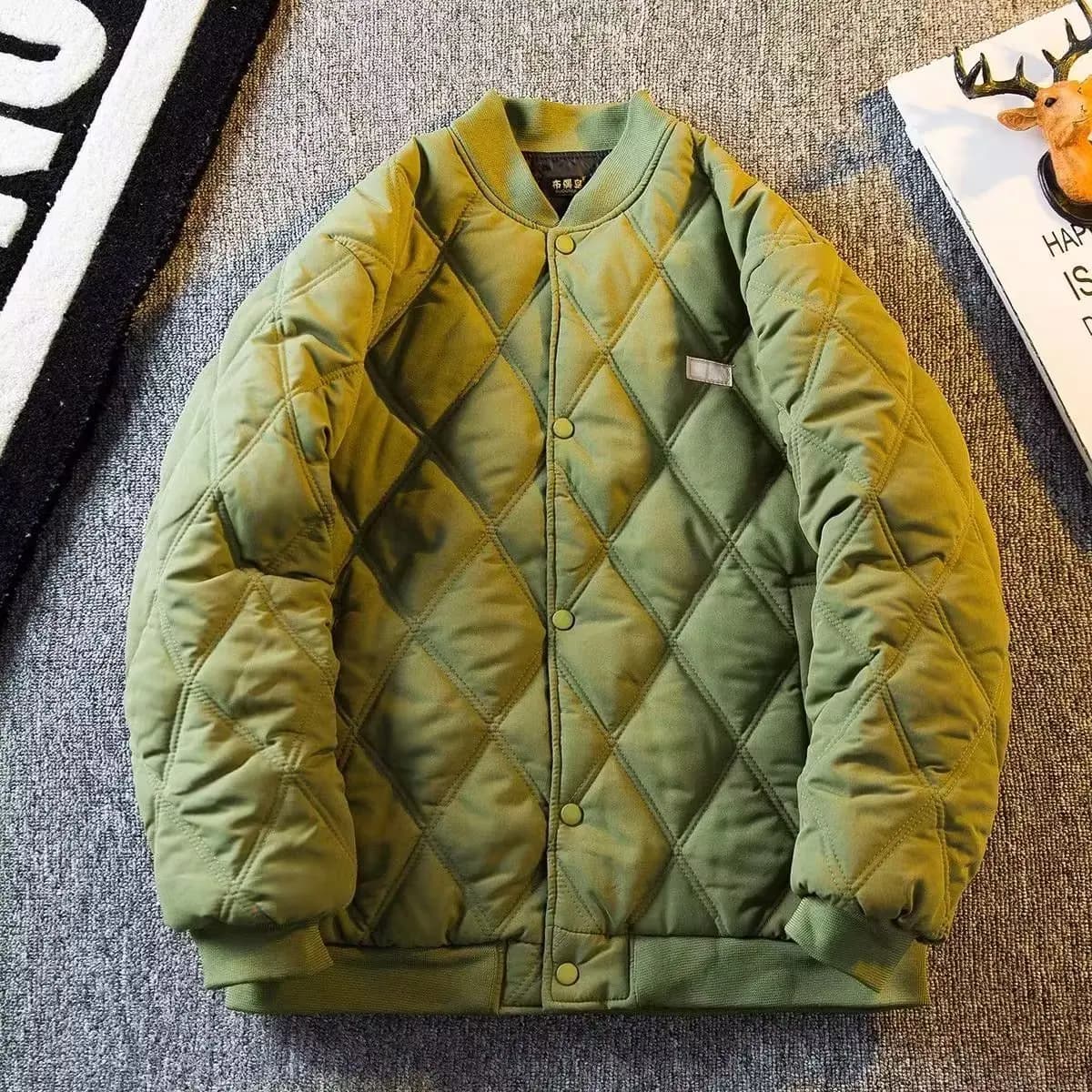 Fashion Mens Diamond Quilted Parkas Winter Style Japanese Retro Trendy Casual Baseball Uniform Warm Parkas Brand Mens Outerwear