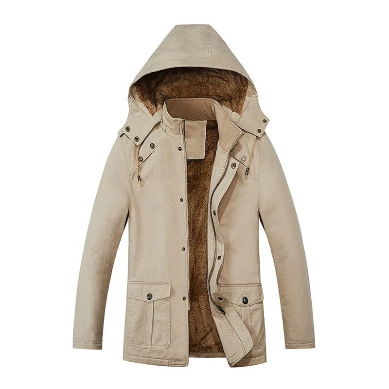Men New Hooded Fleece Lined Parkas Men Loose Thickened Outerwear Men Mid Length Windbreaker Parkas Male Daily Plush Outerwear